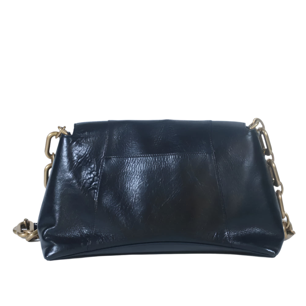 Downtown de cuero negro y Strap de cadena