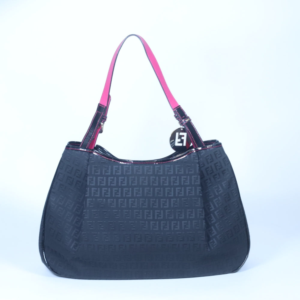 Black Zucchino Canvas & Patent Leather Shopper Tote