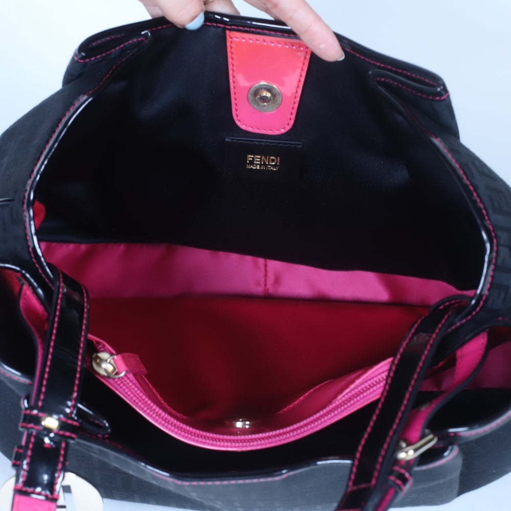 Black Zucchino Canvas & Patent Leather Shopper Tote
