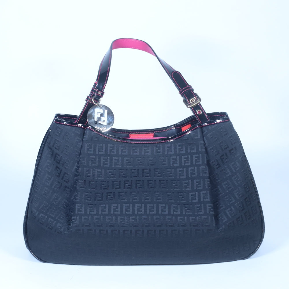 Black Zucchino Canvas & Patent Leather Shopper Tote