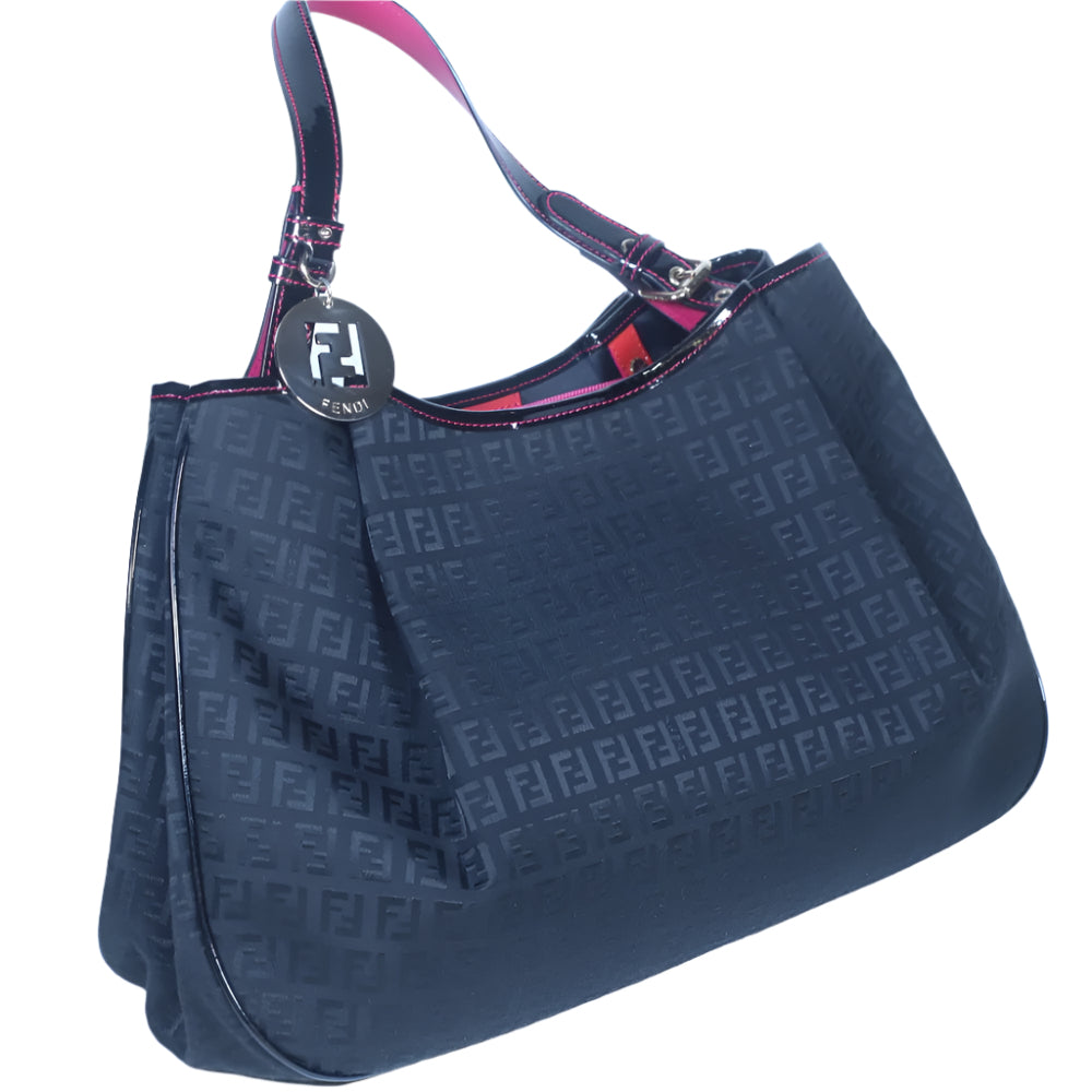 Black Zucchino Canvas & Patent Leather Shopper Tote