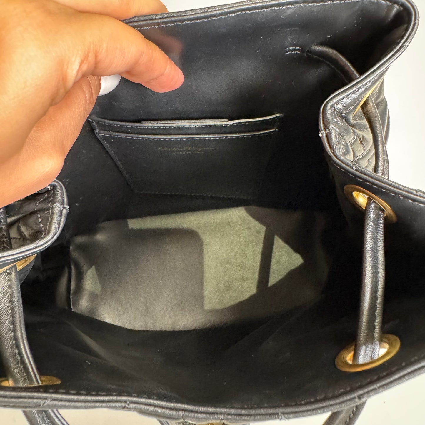 Calfskin Quilted Gancini Backpack in black