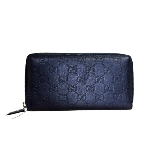 Round zipper long wallet black leather