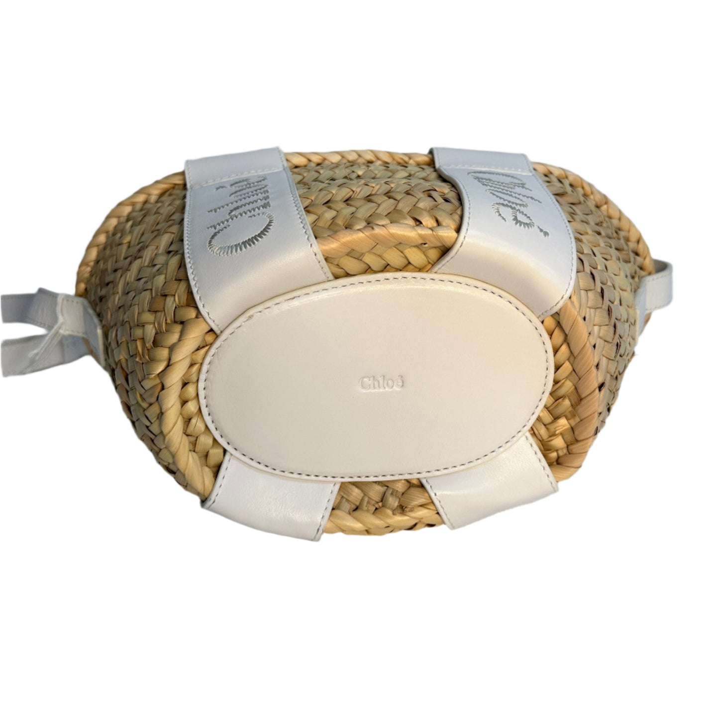 Sense basket tote raffia white leather
