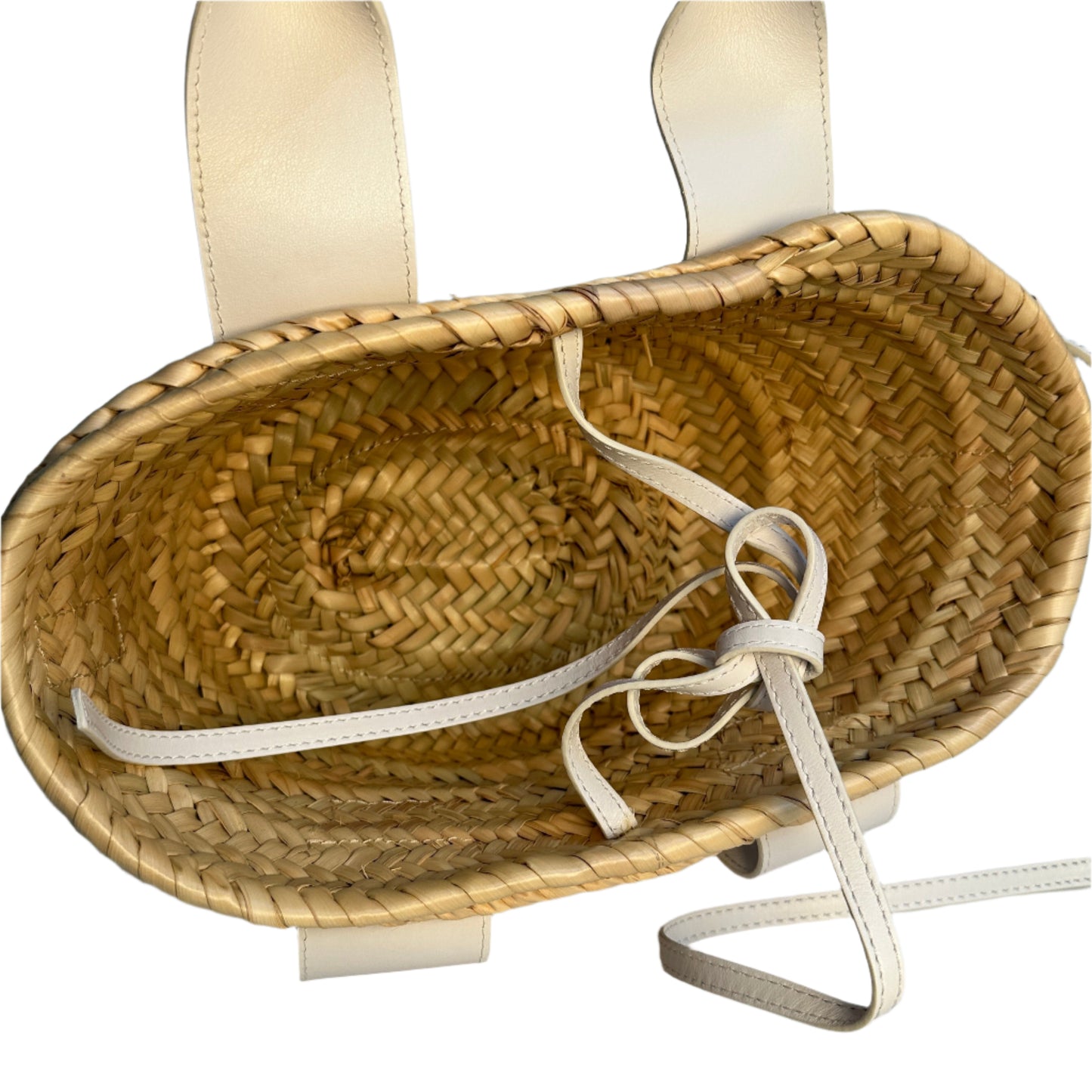 Sense basket tote raffia white leather