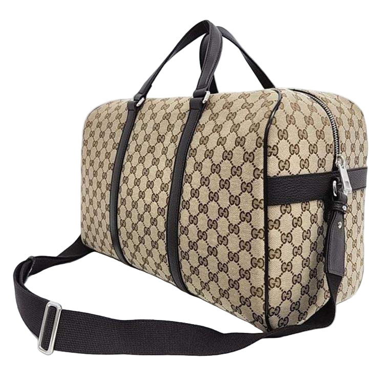 GG canvas brown leather carry on Duffle bag
