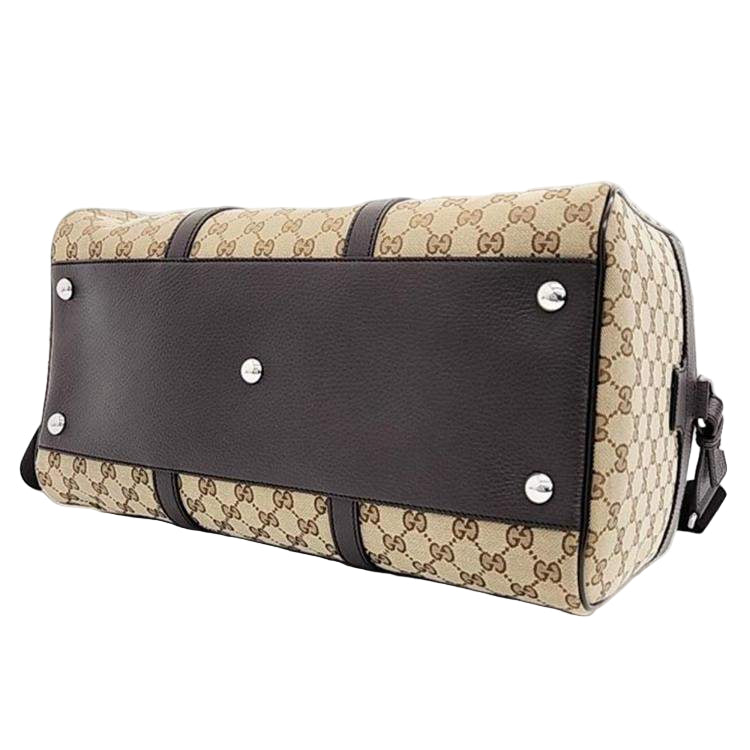 GG canvas brown leather carry on Duffle bag