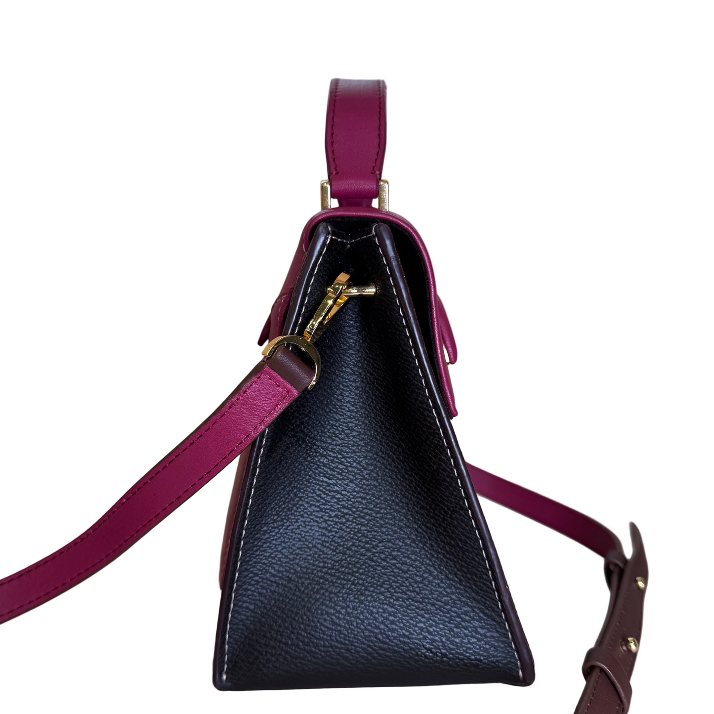 Doma insignia satchel burgundy leather and brown canvas small