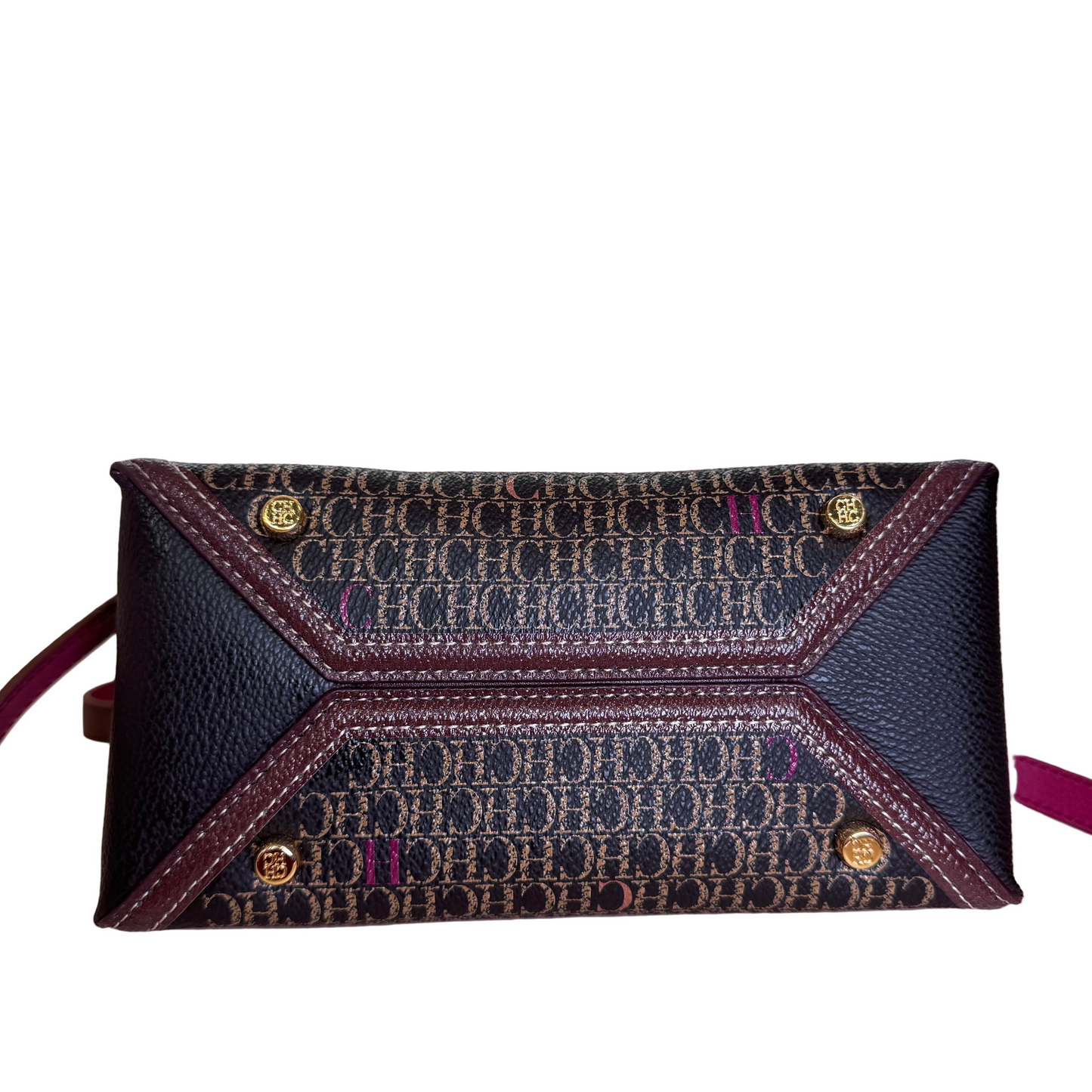 Doma insignia satchel burgundy leather and brown canvas small
