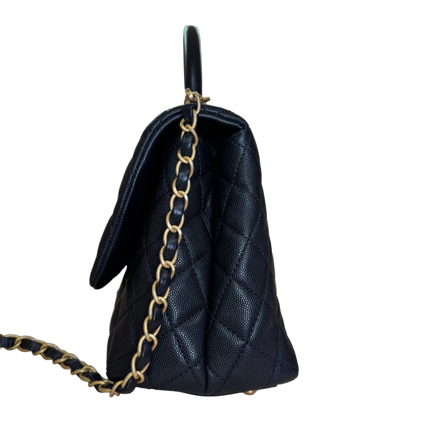 Black flap bag with top handle with crossbody strap calfskin and gold hardware Medium