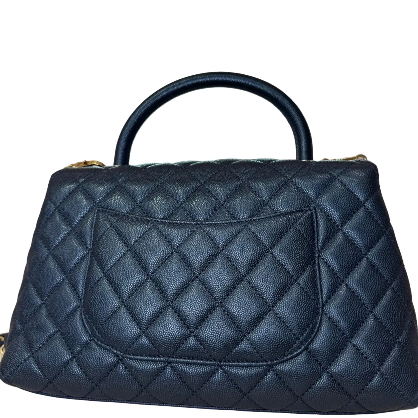 Black flap bag with top handle with crossbody strap calfskin and gold hardware Medium