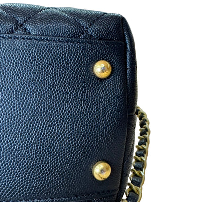 Black flap bag with top handle with crossbody strap calfskin and gold hardware Medium