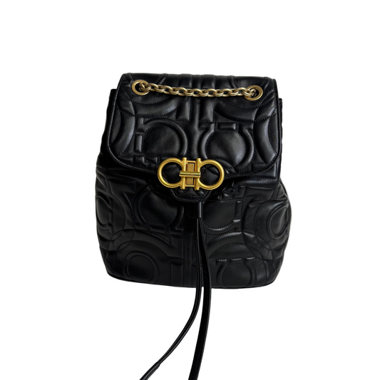 Calfskin Quilted Gancini Backpack in black