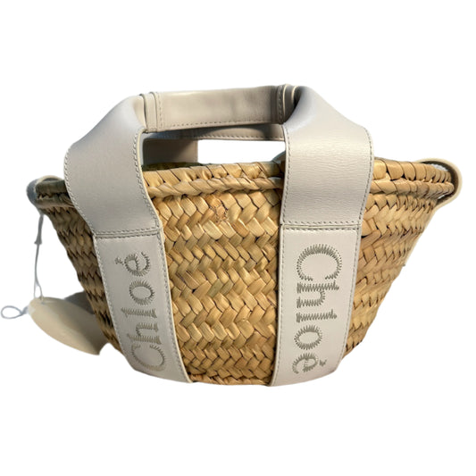 Sense basket tote raffia white leather