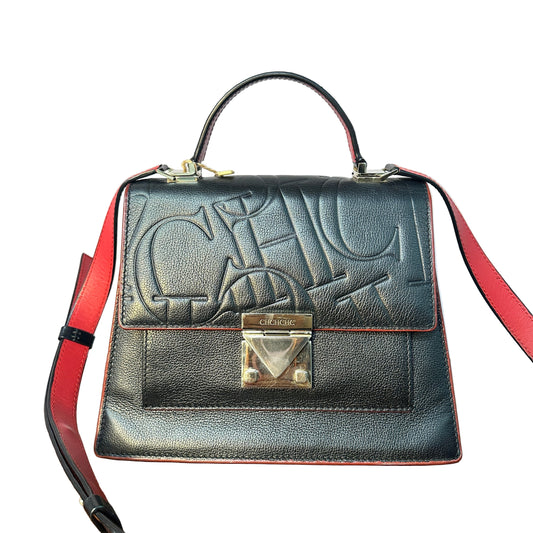 Black Embossed leather top handle con 2 straps