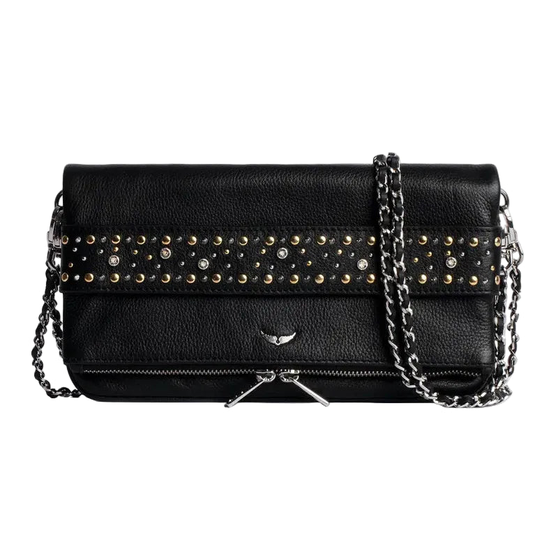 Rock leather clutch bag with studs