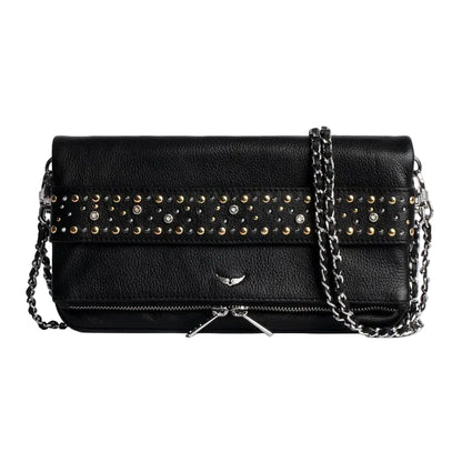 Rock leather clutch bag with studs