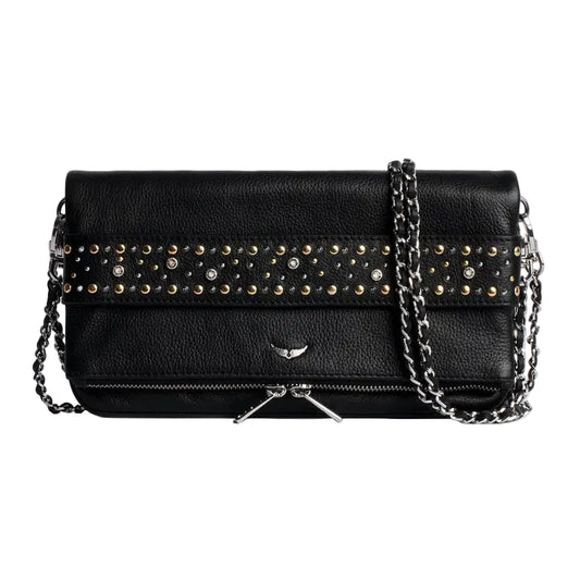 Rock leather clutch bag with studs
