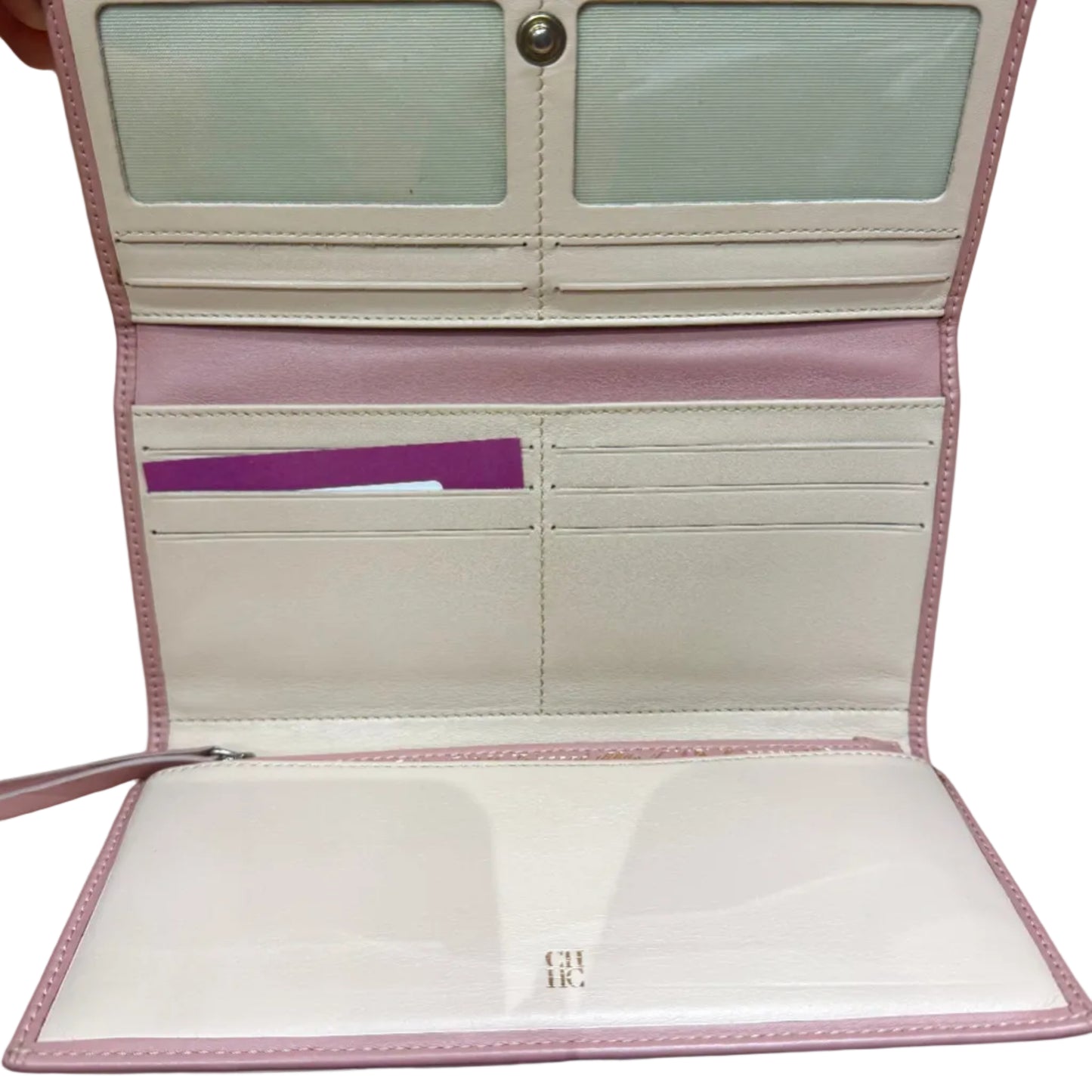 Pink leather rosegold canvas Factory long wallet with removable coin purse