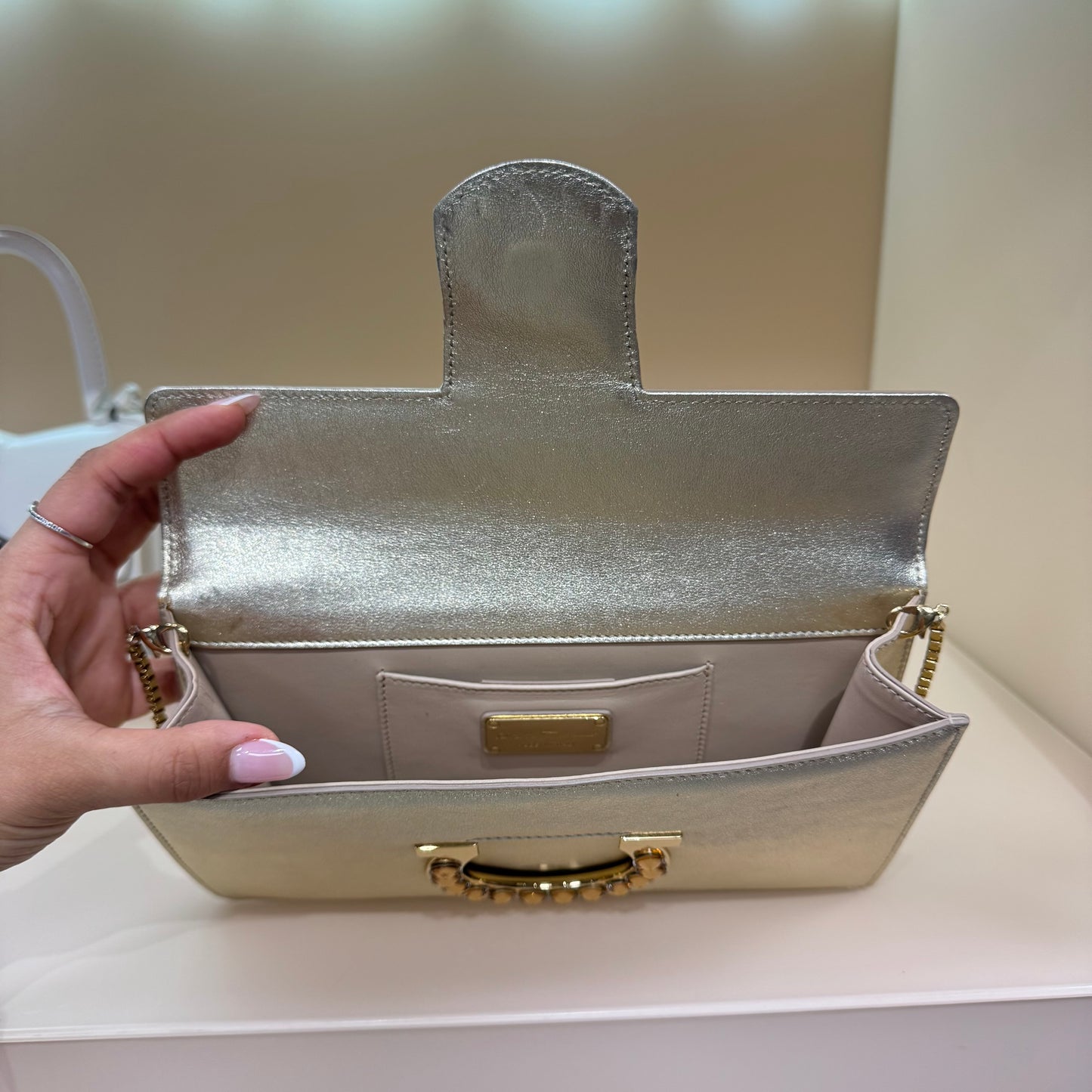 Thalia chain clutch gold leather