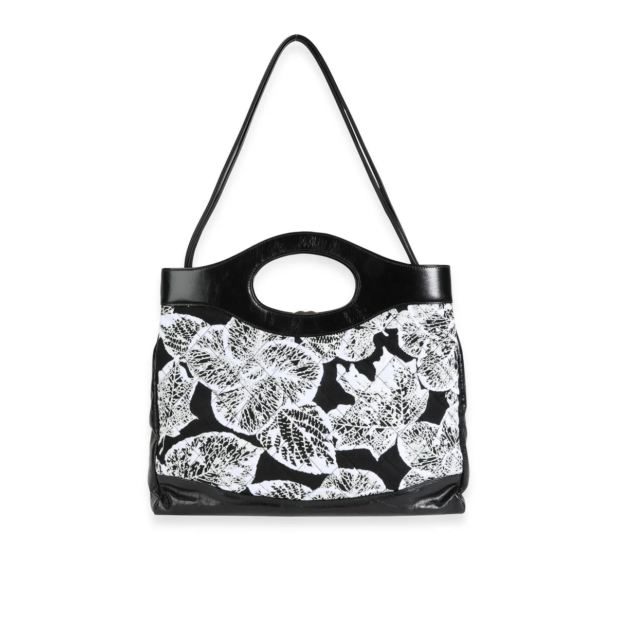 Black & White FLoral Canvas and Calskin Large 31 bag