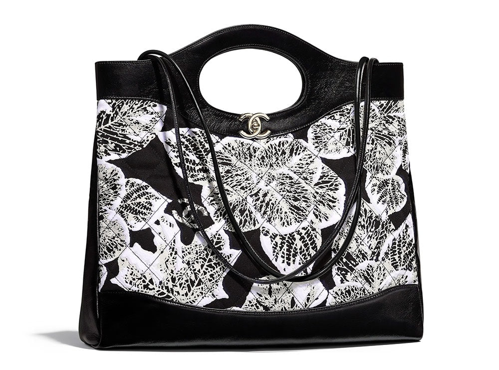 Black & White FLoral Canvas and Calskin Large 31 bag