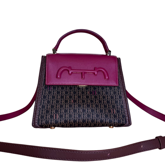 Doma insignia satchel burgundy leather and brown canvas small