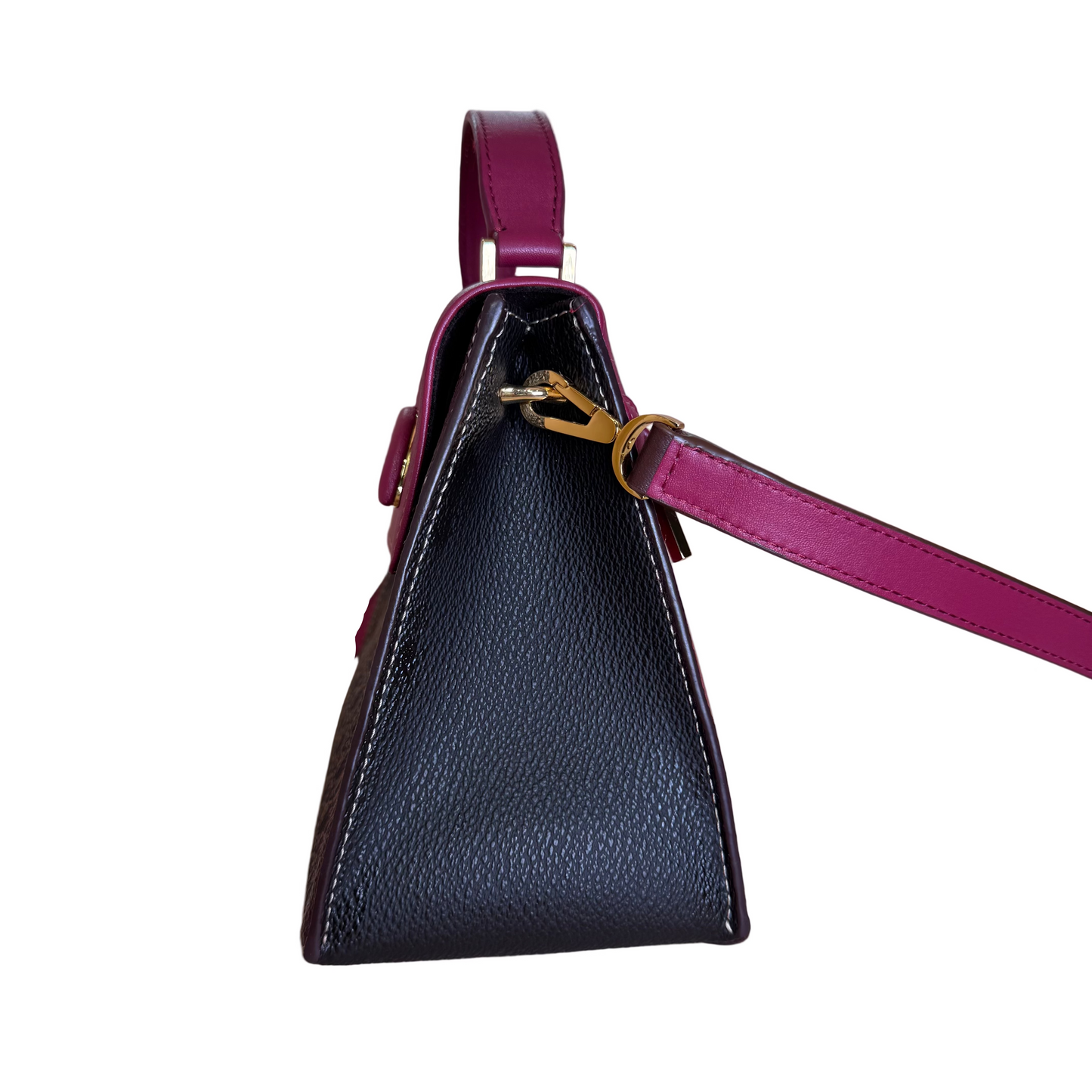 Doma insignia satchel burgundy leather and brown canvas small