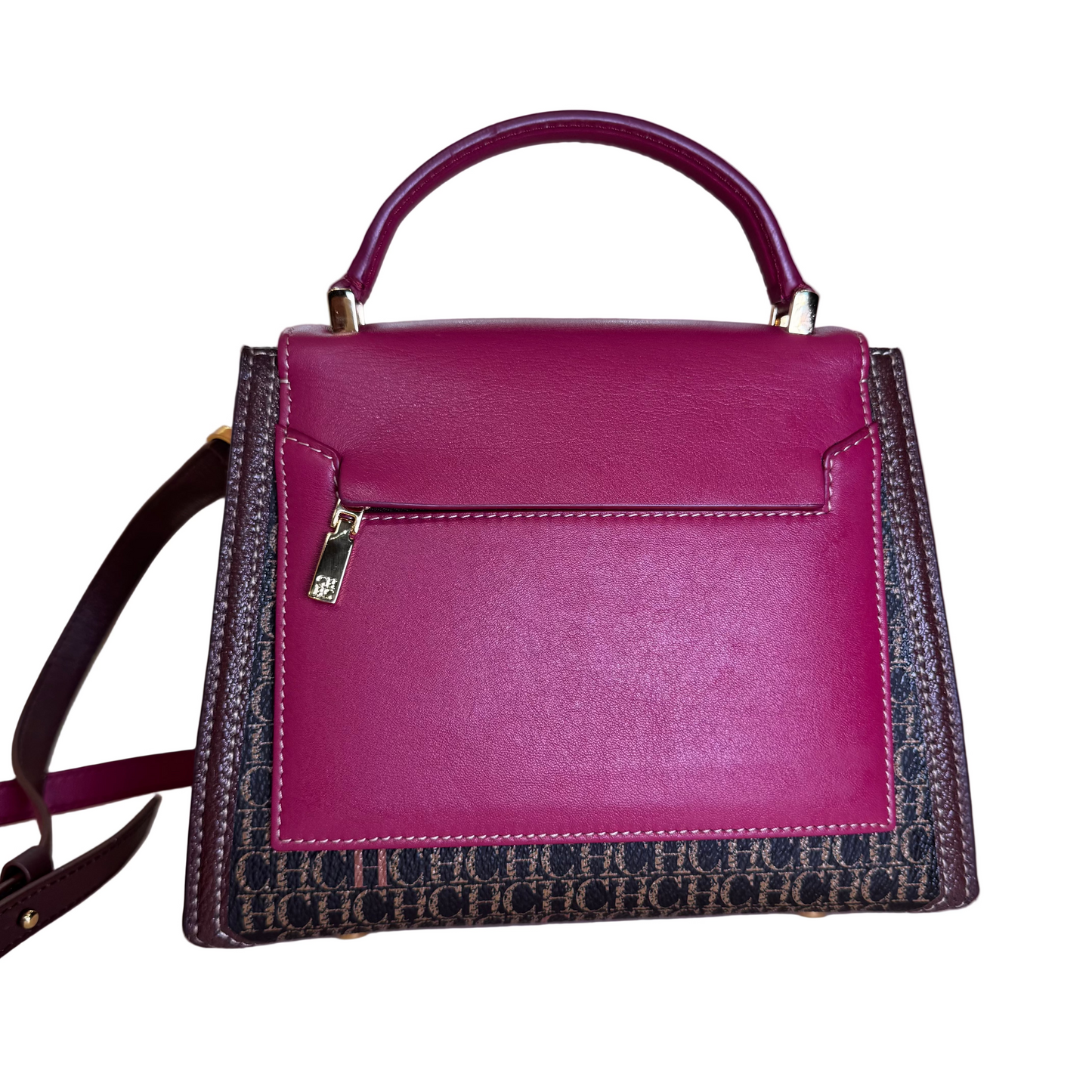 Doma insignia satchel burgundy leather and brown canvas small