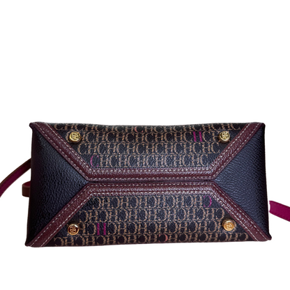 Doma insignia satchel burgundy leather and brown canvas small