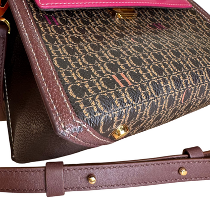 Doma insignia satchel burgundy leather and brown canvas small