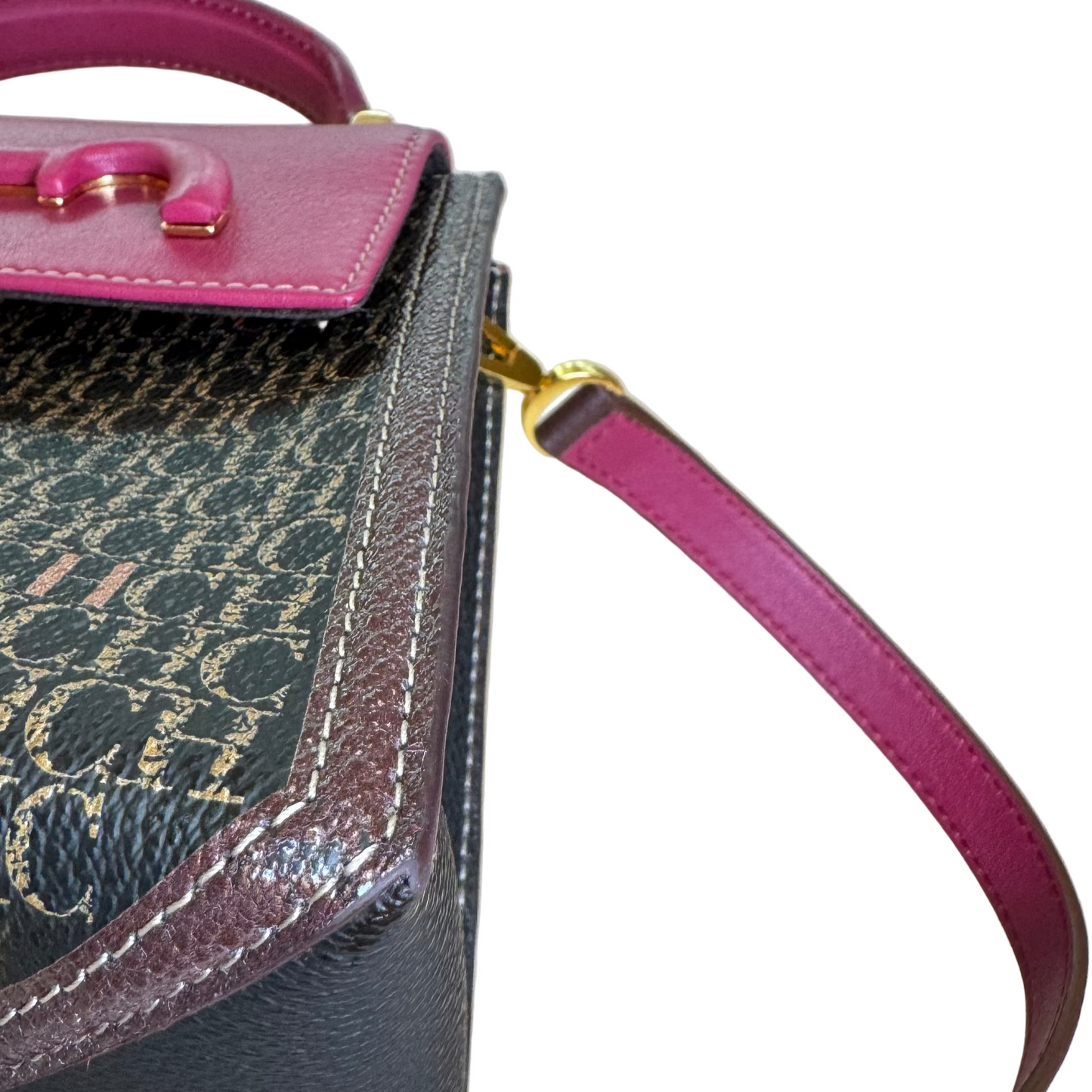 Doma insignia satchel burgundy leather and brown canvas small