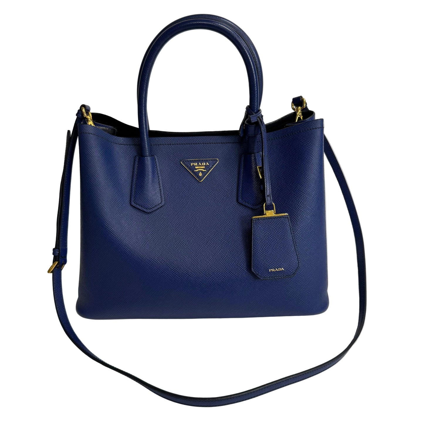 Cuir blue Saffiano leather medium con strap