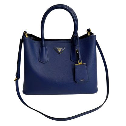 Cuir blue Saffiano leather medium con strap