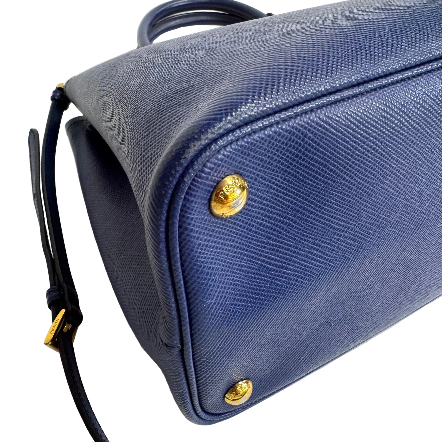 Cuir blue Saffiano leather medium con strap
