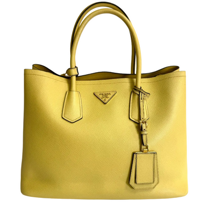 Cuir double tote pale yellow large