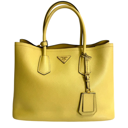 Cuir double tote pale yellow large