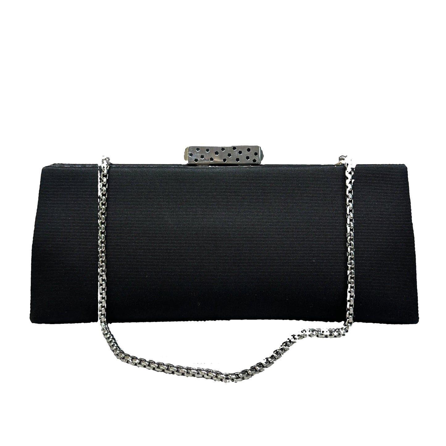 Grossgrain Structured Clutch Snakeskin Trim Silver