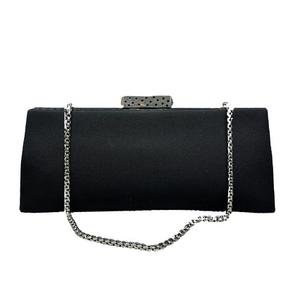 Grossgrain Structured Clutch Snakeskin Trim Silver