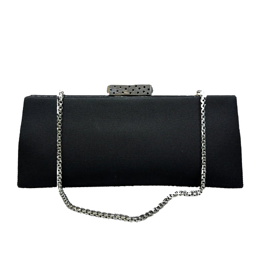 Grossgrain Structured Clutch Snakeskin Trim Silver