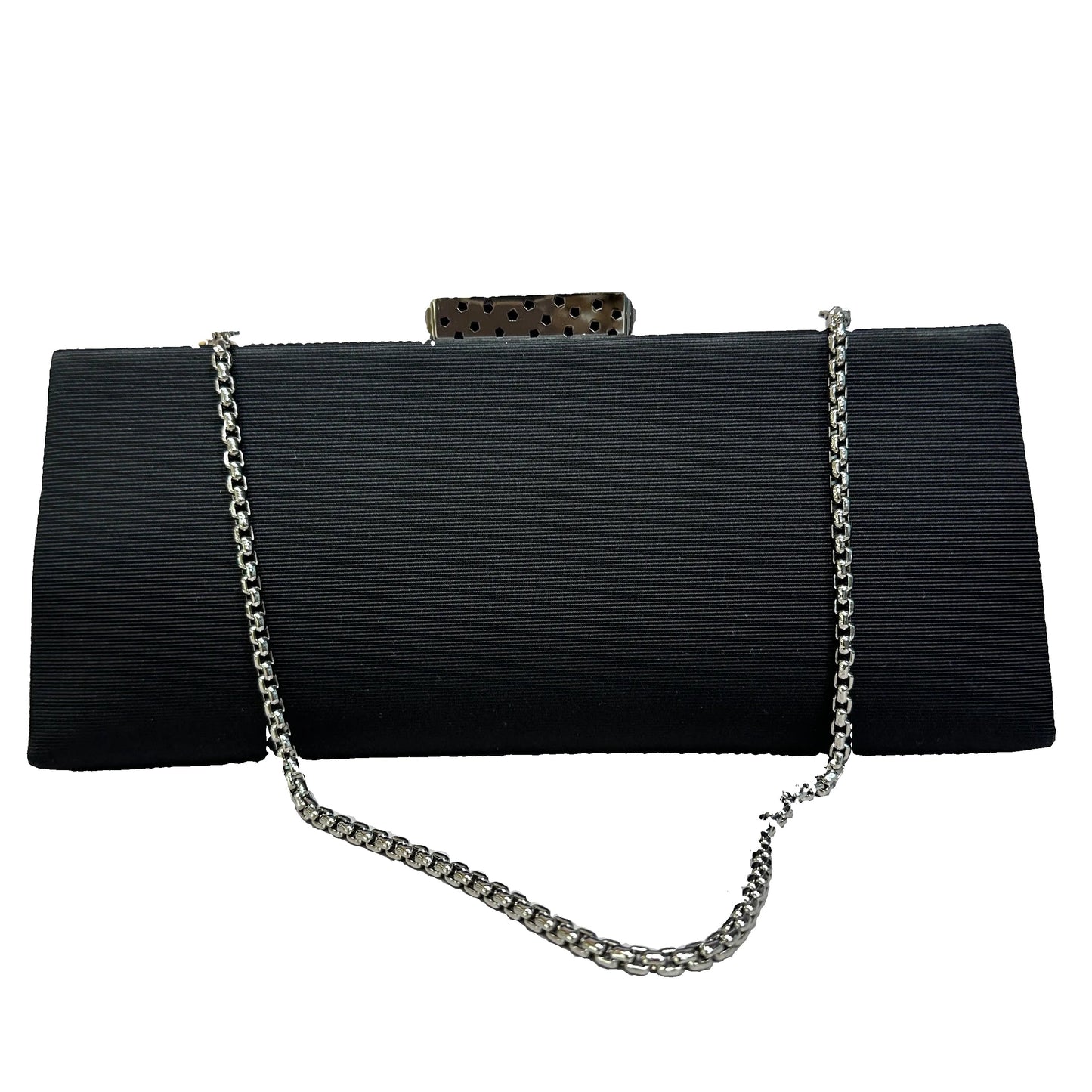 Grossgrain Structured Clutch Snakeskin Trim Silver