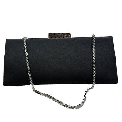 Grossgrain Structured Clutch Snakeskin Trim Silver