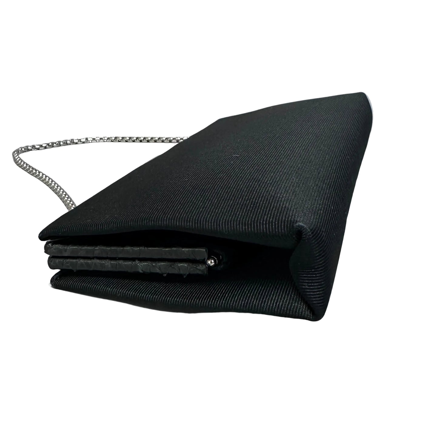 Grossgrain Structured Clutch Snakeskin Trim Silver