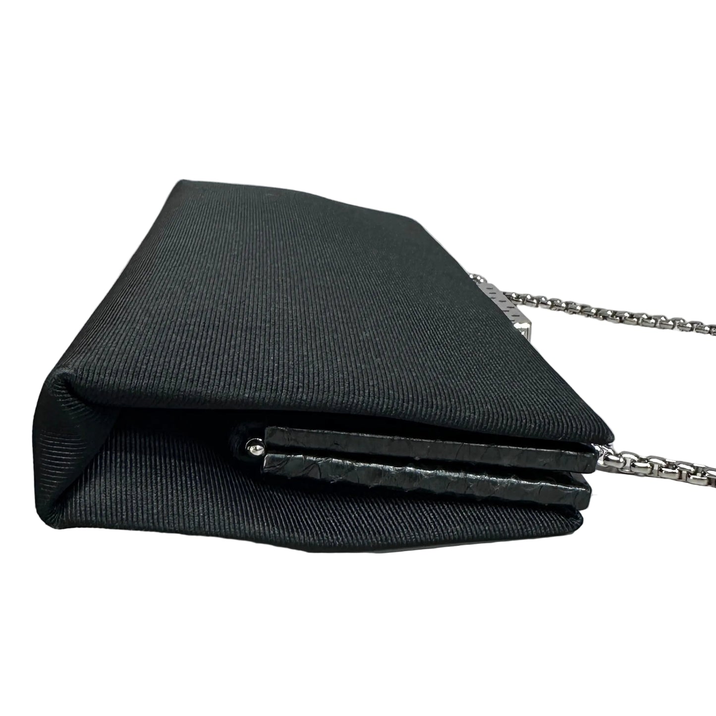 Grossgrain Structured Clutch Snakeskin Trim Silver