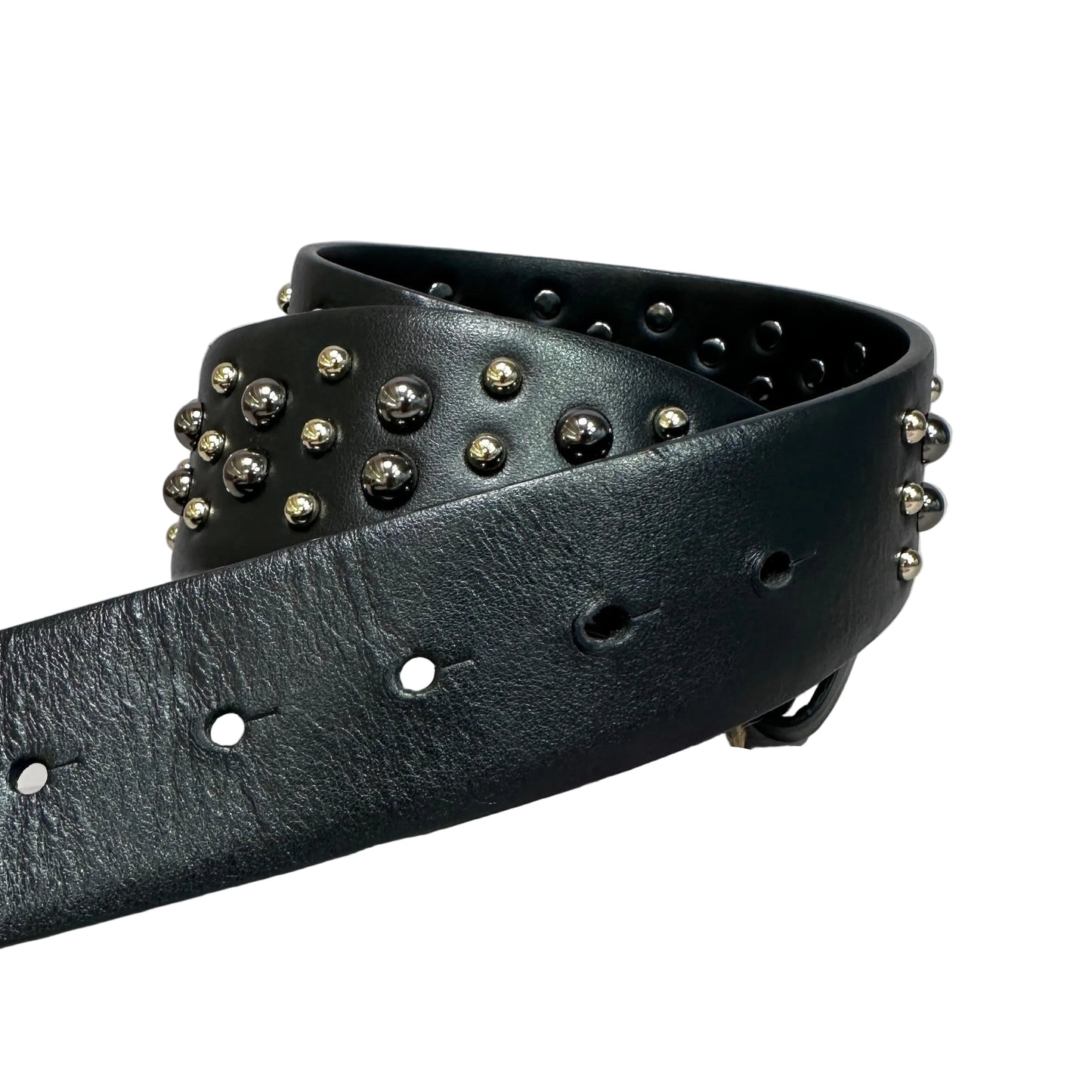 Silver medusa black leather belt with studs Talla 80