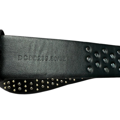 Silver medusa black leather belt with studs Talla 80