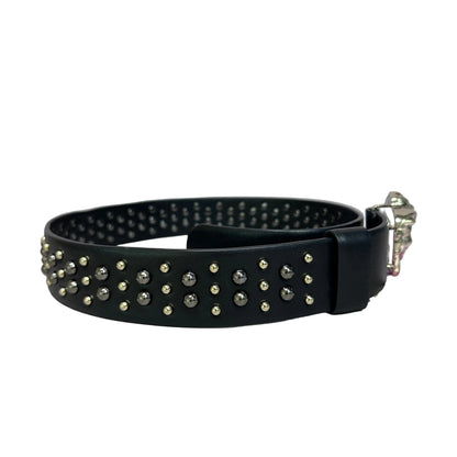 Silver medusa black leather belt with studs Talla 80