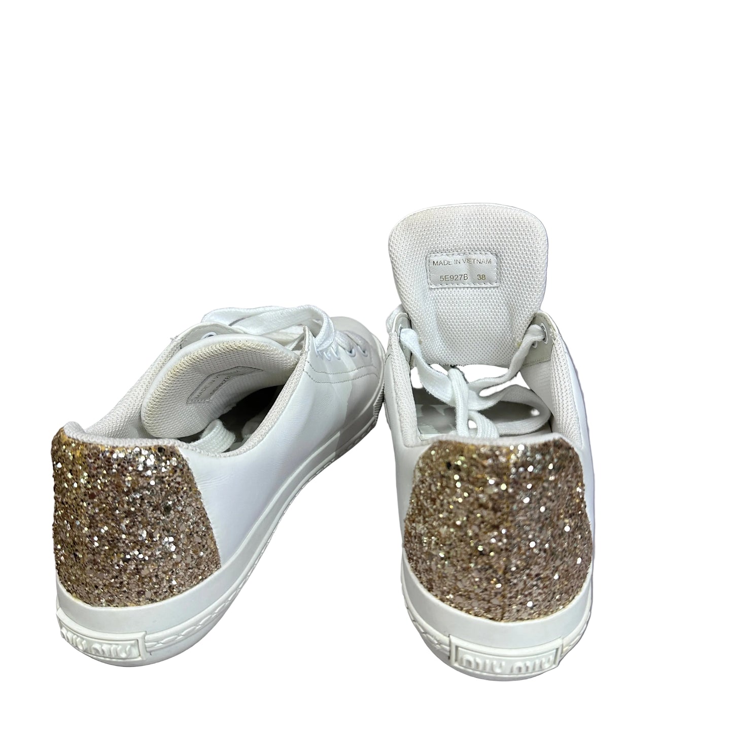 Miu Miu white sneakers wih gold glitter 38