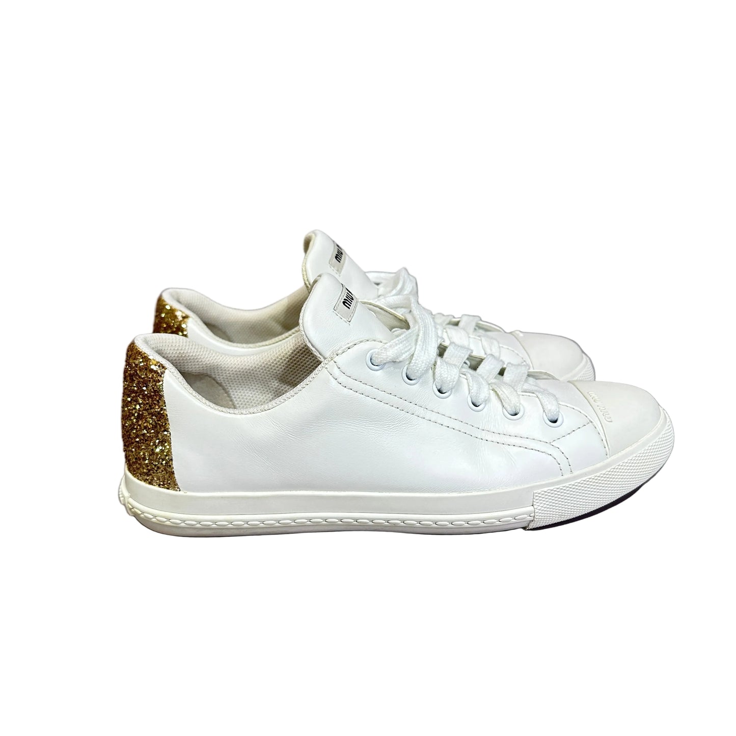 Miu Miu white sneakers wih gold glitter 38
