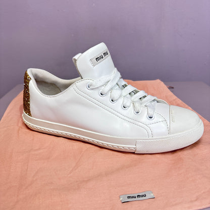 Miu Miu white sneakers wih gold glitter 38